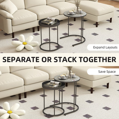 HOMCOM Set of Two Industrial Nesting Tables - Grey