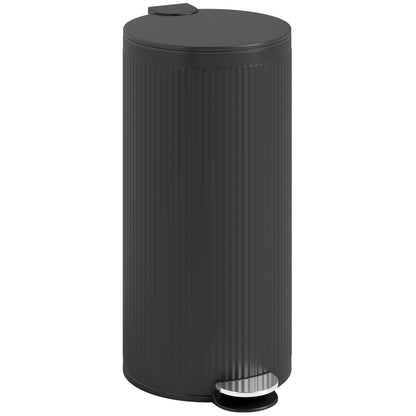 HOMCOM 30 Litre Pedal Kitchen Bin with Soft Close and Stay Open Lid, Rubbish Bin with Removable Inner Bucket for Kitchen, Office, Home, Black
