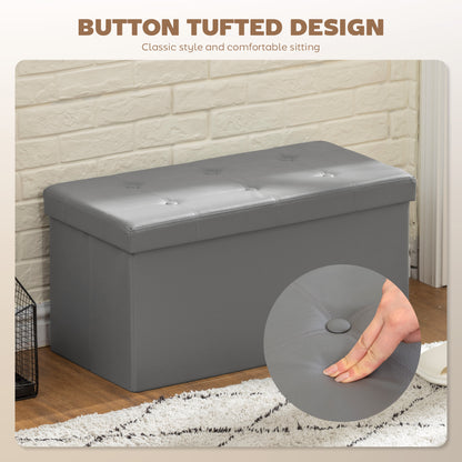 HOMCOM Storage Ottoman Bench, 89L PU Leather Folding Foot Rest Stool, End of Bed Bench, Easy Assembly, for Living Room, Bedroom, Entryway, Grey