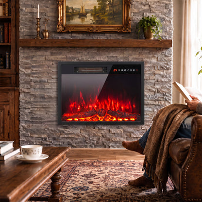 HOMCOM Electric Fireplace Insert, Recessed Electric Fire with Adjustable Flame Effect, Timer, Remote, 750W/1500W, Black