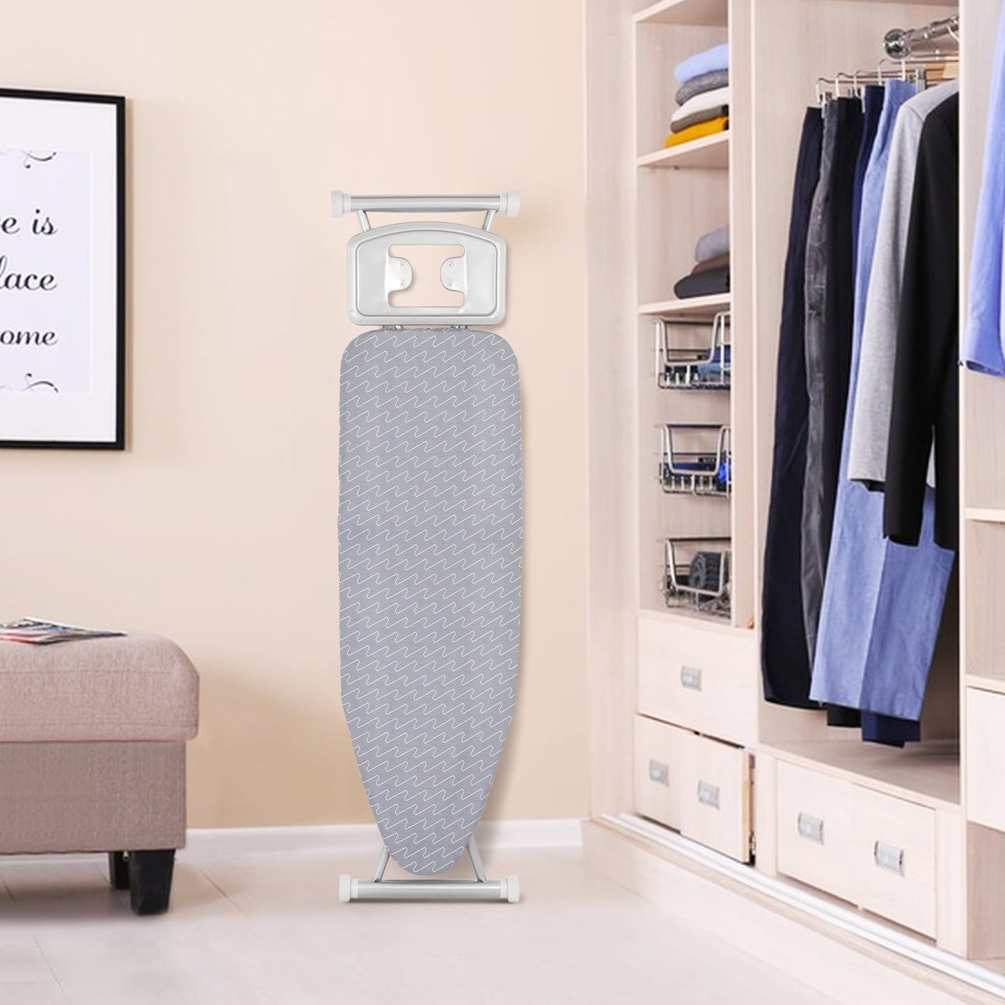 Ironing Board with Iron Rest and Removable Silver-coated Cover-Grey