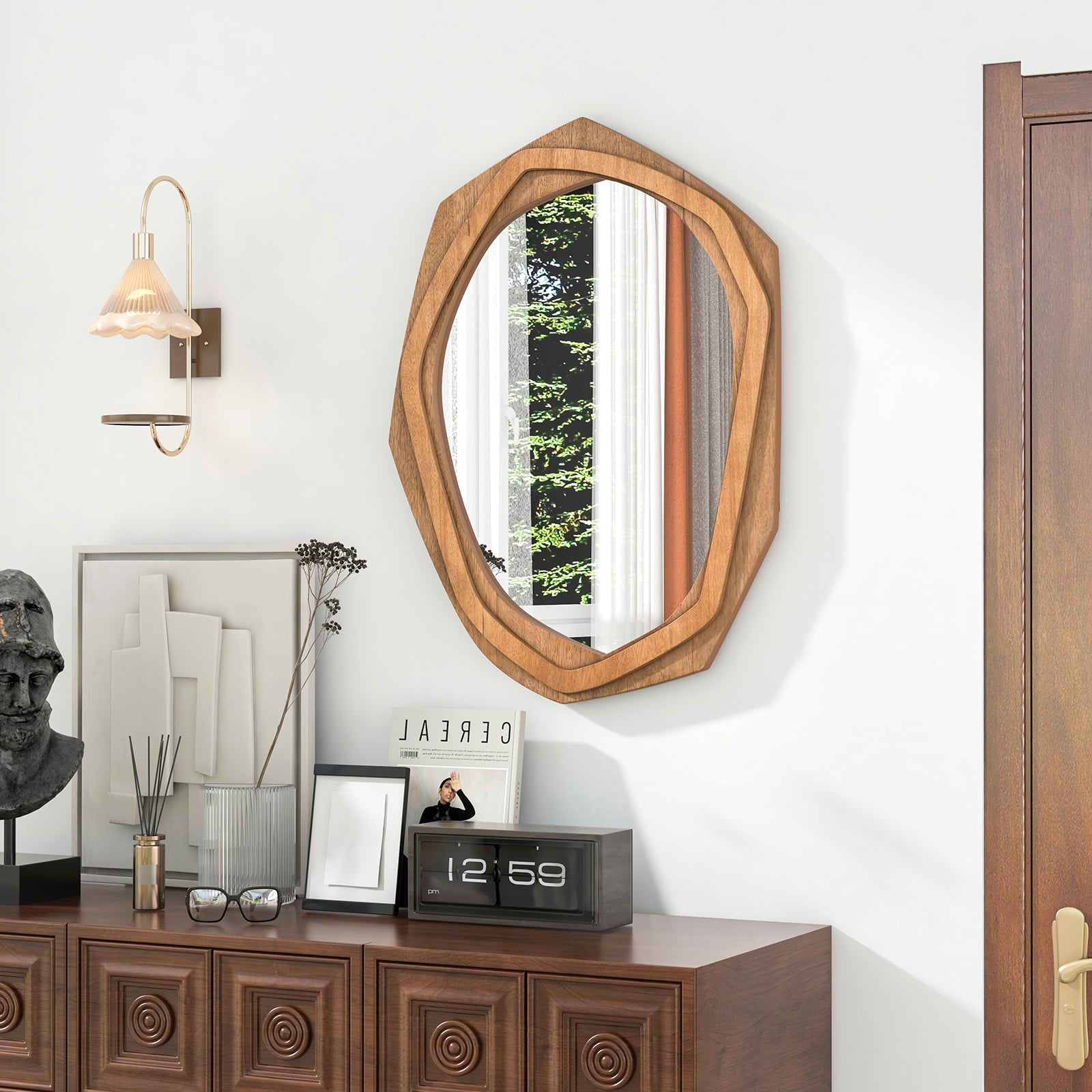 Irregular Framed Decoration Mirror with Expansion Screws-Natural