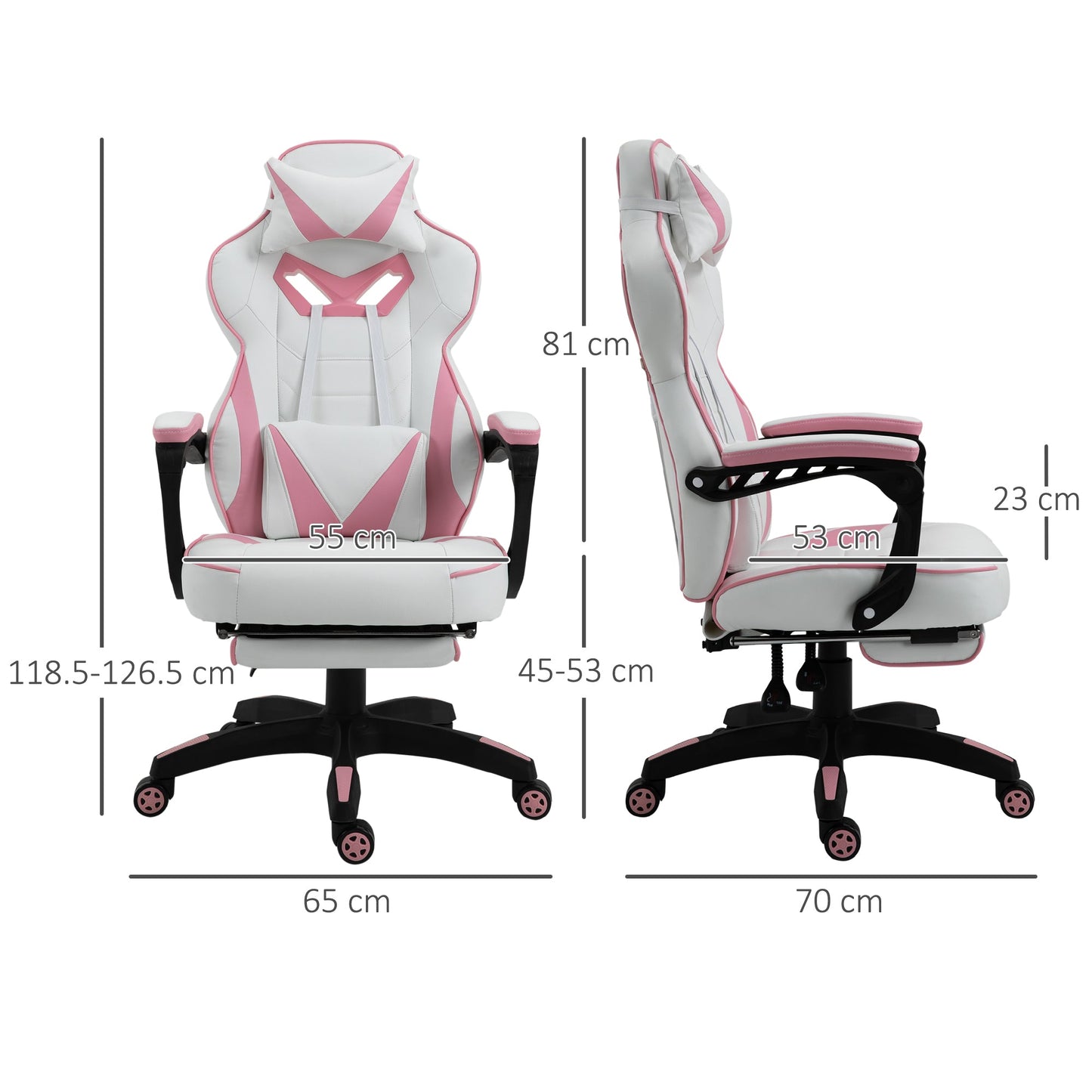 Vinsetto Computer Gaming Chair, Racing Desk Chair with Lumbar Support and Footrest, PU Leather Gamer Chair with Headrest and Swivel Wheels for Home, Pink