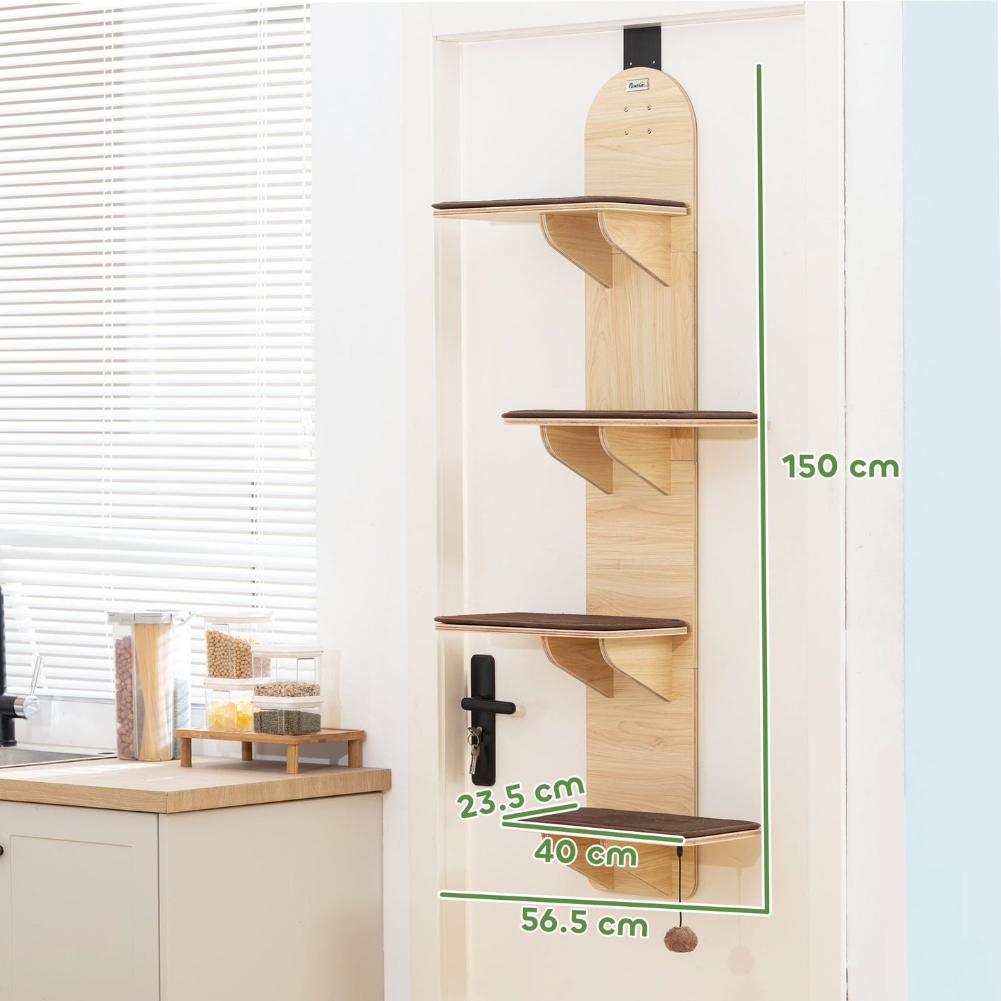 PawHut 4-Level Door Mounted Cat Tree with Washable Plush Mats, Toy Balls, Door Hanging Cat Shelf for Indoor Cats