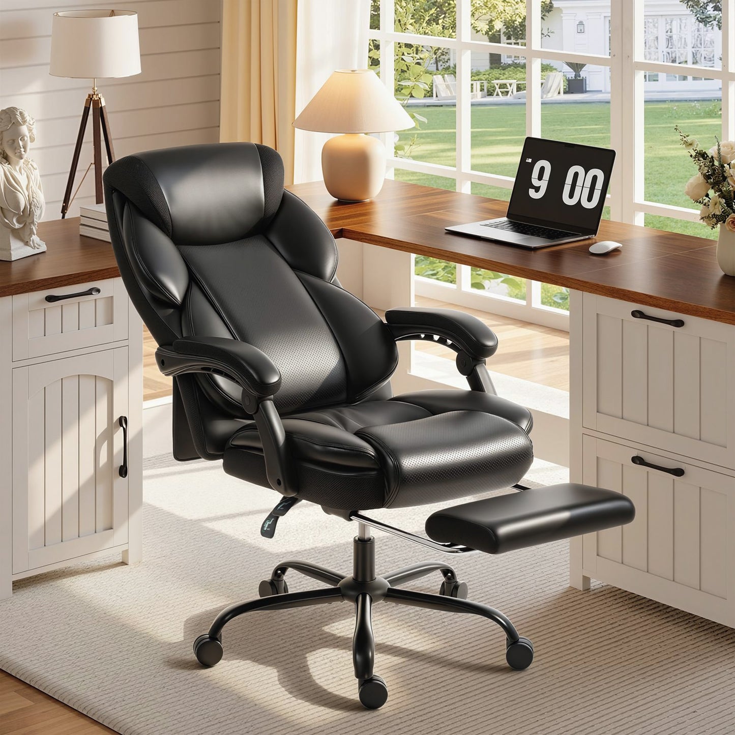 HOMCOM Adjustable Office Chair Reclining Computer Desk Chair with Footrest, Armrest, Casters, Black
