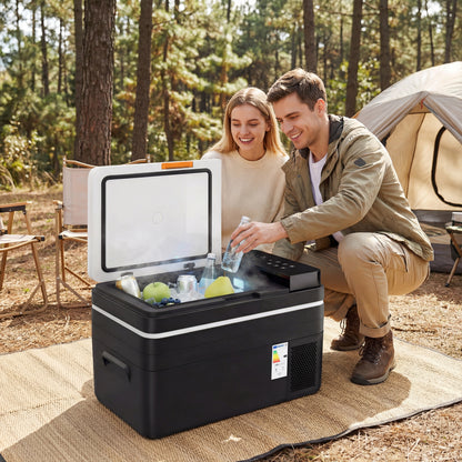 Outsunny 30L Compressor Car Fridge Freezer, Camping Refrigerator with App Control, 12/24V DC and 100-240V AC, Black
