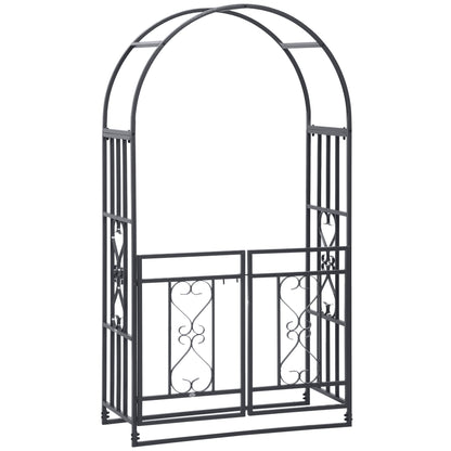 Outsunny Outdoor Garden Arch with Double Gates, Metal Garden Arbor for Climbing Plants, Roses, Vines, Wedding Arch for Outdoor, 114L x 50W x 206H cm, Dark Grey