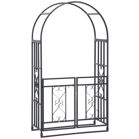 Outsunny Outdoor Garden Arch with Double Gates, Metal Garden Arbor for Climbing Plants, Roses, Vines, Wedding Arch for Outdoor, 114L x 50W x 206H cm, Dark Grey