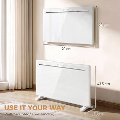 HOMCOM Smart Panel Heater Wall Mounted/Freestanding, Electric Heater with Weekly Timer, Open Window & Anti-Frost, 1500W, White