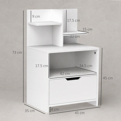 HOMCOM Modern Bedside Table, Nightstand with Drawer, Shelf, Bedside Cabinet for Bedroom, Living Room, White