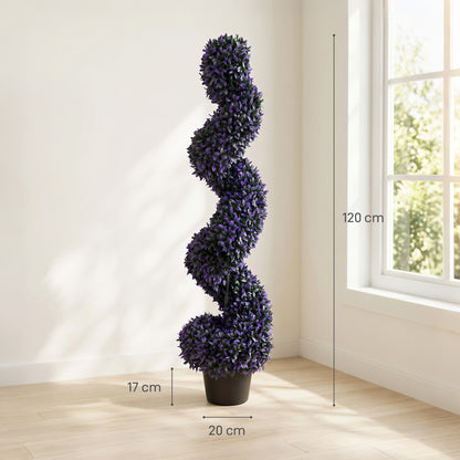 HOMCOM Set of 2 Decorative Artificial Plants, 120cm Artificial Boxwood Spiral Topiary Tree with 840 Leaves, UV Resistant