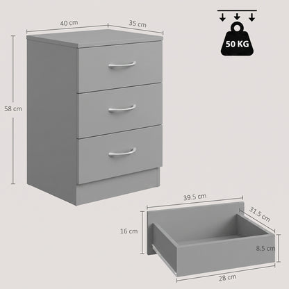 HOMCOM Three-Drawer Simple Bedside Table - Grey
