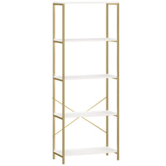 HOMCOM 5-Tier Bookshelf, Modern Bookcase with Metal Frame - White and Gold Tone
