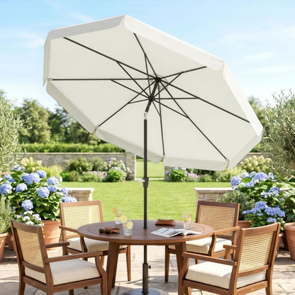 Outsunny 2.7m Patio Parasol Garden Umbrellas with Aluminium Pole, UPF 50+ Outdoor Sun Shade Table Umbrella with Tilt, Crank, 8 Ribs, Ruffles, White