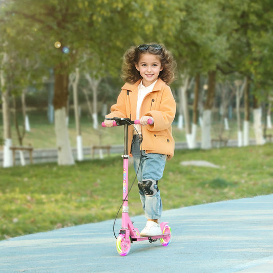 AIYAPLAY Scooter for Kids Aged 3-8 Years, with Adjustable Handle, Two Light Up Wheels, Handbrake, Rear Brake, Pink