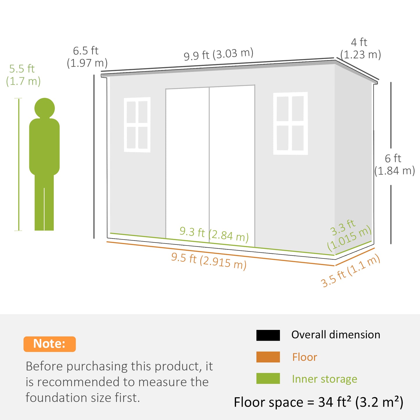 Outsunny 10 x 4 ft Resin Garden Shed, Outdoor Storage Shed with Floor, Windows, Lockable Doors and Vents, Grey