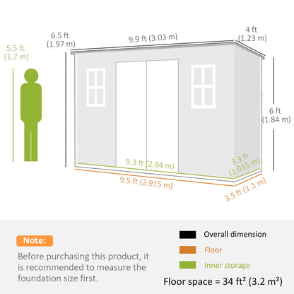Outsunny 10 x 4 ft Resin Garden Shed, Outdoor Storage Shed with Floor, Windows, Lockable Doors and Vents, Grey