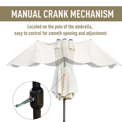 Outsunny 4.6M Sun Umbrella Canopy Double-sided Crank Sun Shade w/ Cross Base Off White