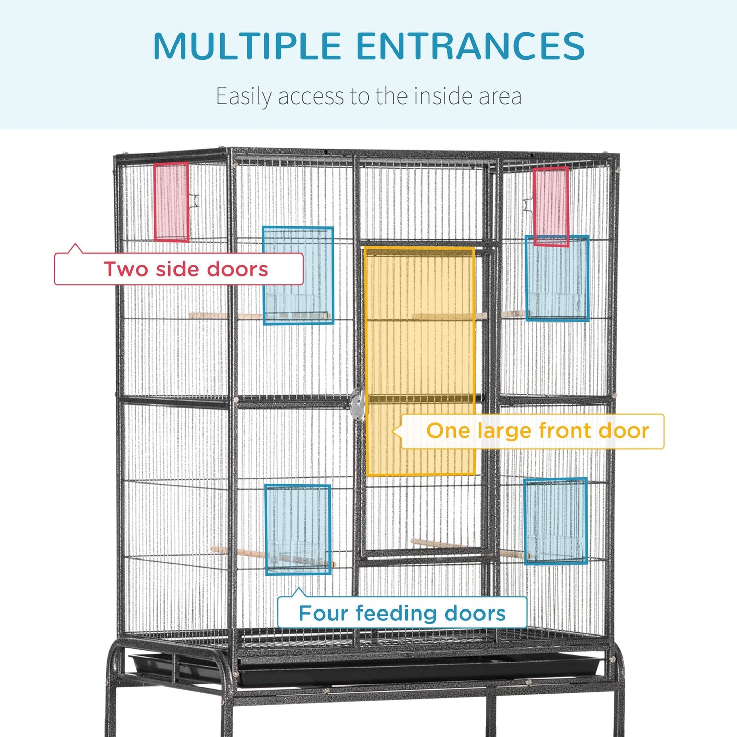 PawHut Large Bird Cage Budgie Cage with Stand, Storage Shelf, Wood Perch for Parrot Canary Parakeet Cockatiels, 81 x 48 x 162.5 cm