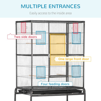 PawHut Large Bird Cage Budgie Cage with Stand, Storage Shelf, Wood Perch for Parrot Canary Parakeet Cockatiels, 81 x 48 x 162.5 cm