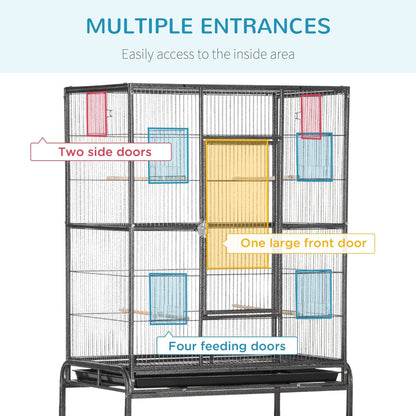 PawHut Large Bird Cage Budgie Cage with Stand, Storage Shelf, Wood Perch for Parrot Canary Parakeet Cockatiels, 81 x 48 x 162.5 cm