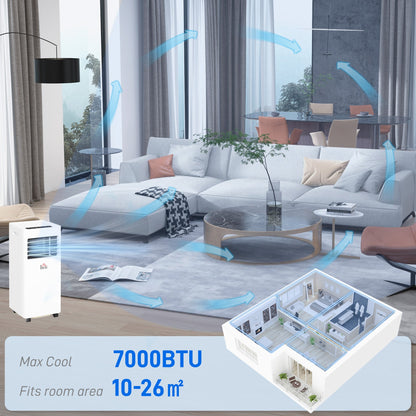HOMCOM 7000 BTU Air Conditioning Unit, 3-in-1 Portable Air Conditioner, Dehumidifier, Cooling Fan with 2 Speeds, 24H Timer, Remote Control, Digital Display, Window Venting Kit, 26m√Ç¬≤