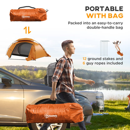 Outsunny Aluminium Frame Camping Tent Dome Tent with Removable Rainfly, 2000mm Waterproof, for 1-2 Man, Orange