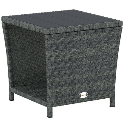 Outsunny Side Table 2-Tier Outdoor Coffee Table with Storage Shelf PS Wood Slat Top/Grey