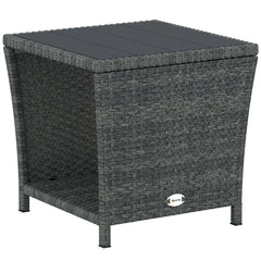Outsunny Side Table 2-Tier Outdoor Coffee Table with Storage Shelf PS Wood Slat Top/Grey