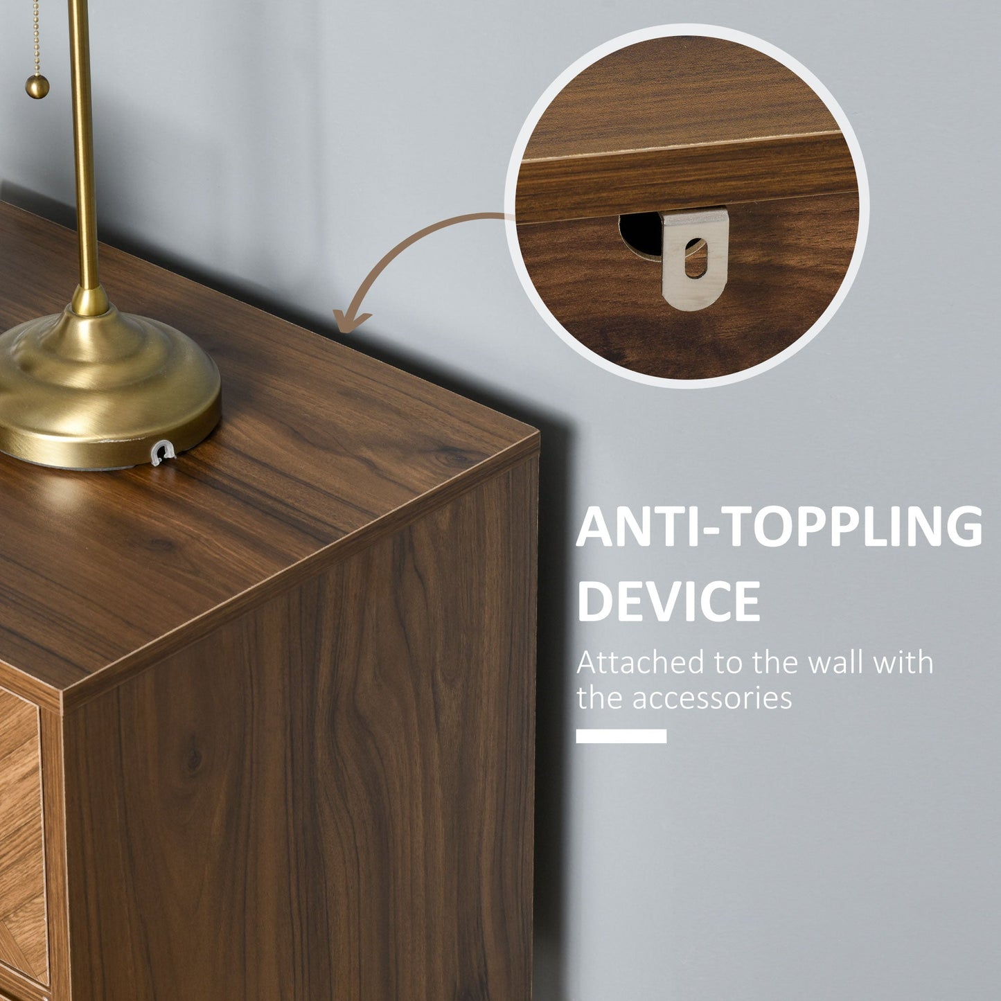 HOMCOM Bedside Table Set of 2 with 2 Drawers, Modern Side Tables with Herringbone Pattern and Metal Legs for Bedroom, Living Room, Walnut Brown