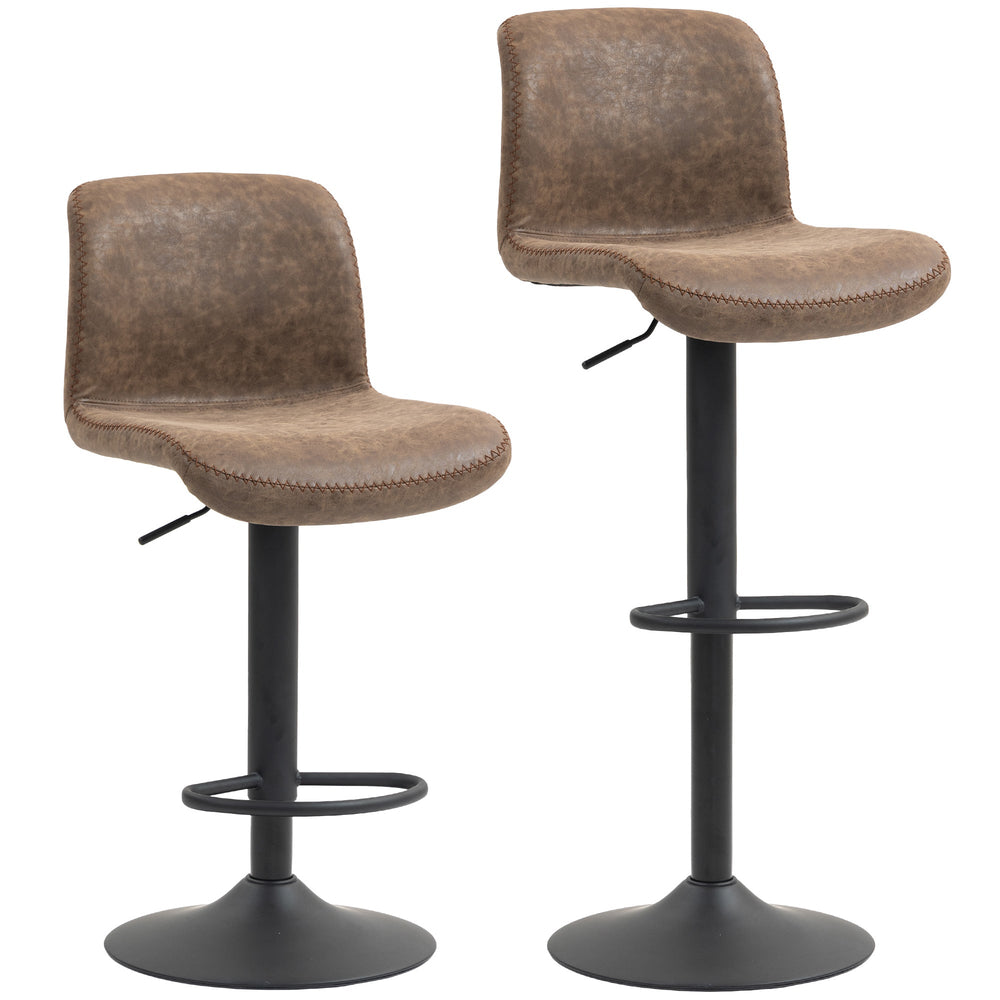 HOMCOM Bar Stools Set of 2, PU Leather Barstools with Backrest and Footrest for Kitchen, Counter, Breakfast Bar, Brown