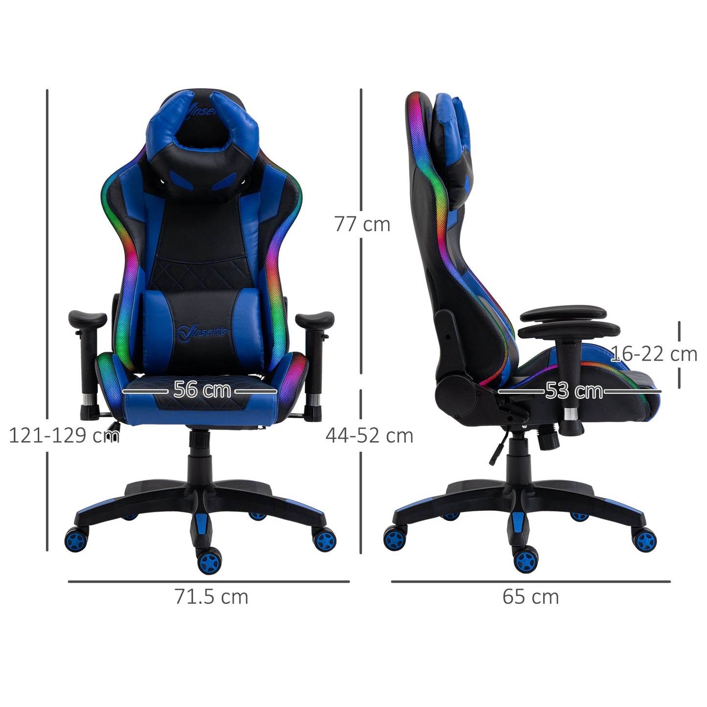 Vinsetto Racing Gaming Chair with RGB LED Light, Lumbar Support, Swivel Home Office Computer Recliner High Back Gamer Desk Chair, Black Blue