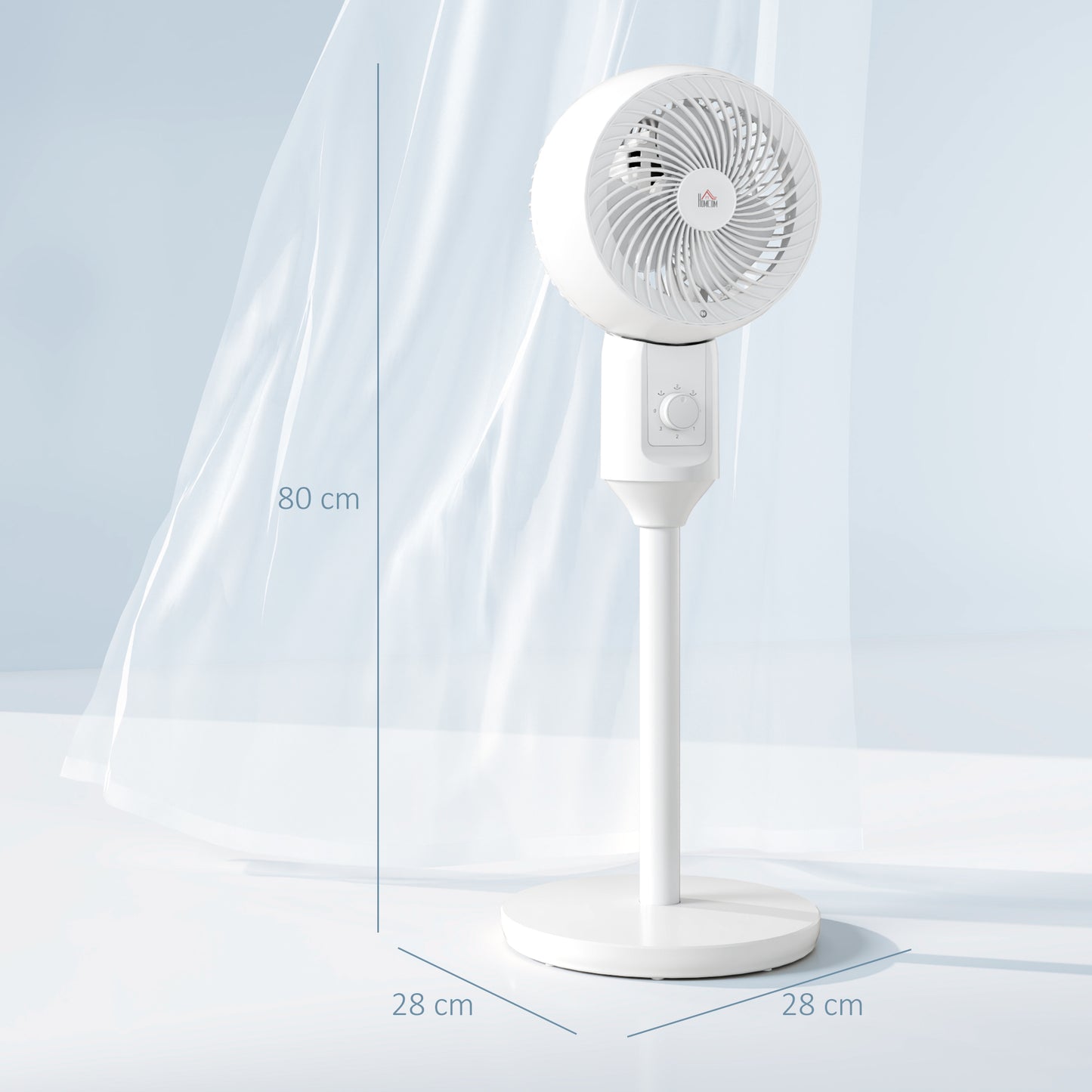 HOMCOM 9" Pedestal Fan, 70Â° Oscillation 90Â° Vertical Tilt Oscillating Air Circulator with 3 Speeds, Standing Fan for Home Office, Bedroom, White