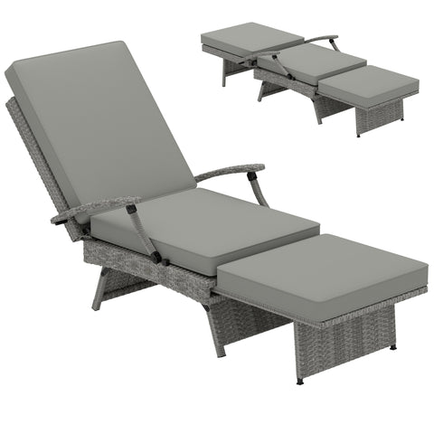Outsunny 80 Reclining Rattan Lounger - Grey
