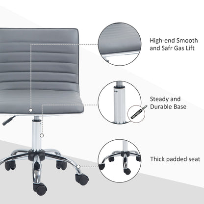 Vinsetto Adjustable Swivel Office Chair with Armless Mid-Back in PU Leather and Chrome Base - Light Grey