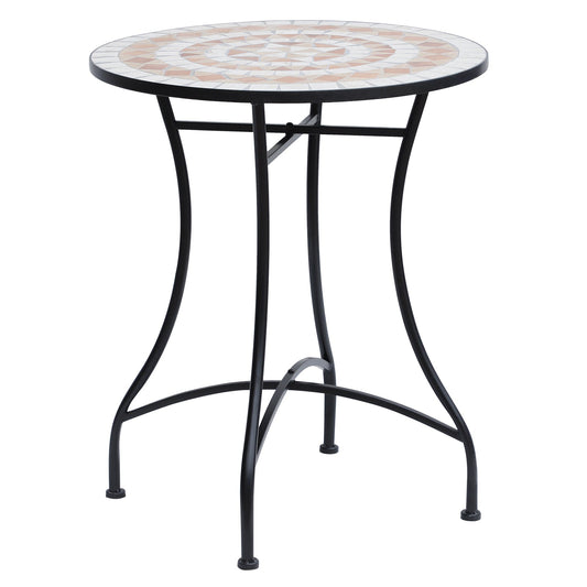 Outsunny 60 cm Mosaic Garden Table, Small Round Outdoor Side Table with Ceramic Top, Plant Stand for Patio, Balcony, Orange and White