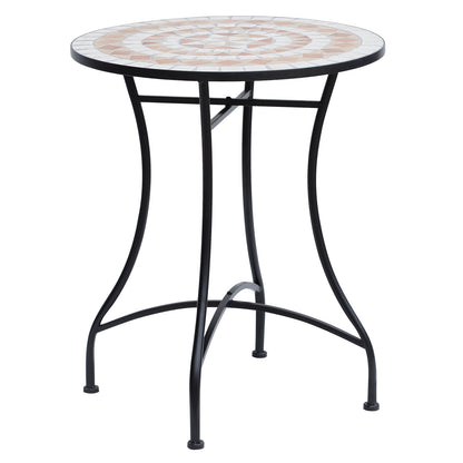 Outsunny 60 cm Mosaic Garden Table, Small Round Outdoor Side Table with Ceramic Top, Plant Stand for Patio, Balcony, Orange and White