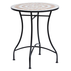 Outsunny 60 cm Mosaic Garden Table, Small Round Outdoor Side Table with Ceramic Top, Plant Stand for Patio, Balcony, Orange and White