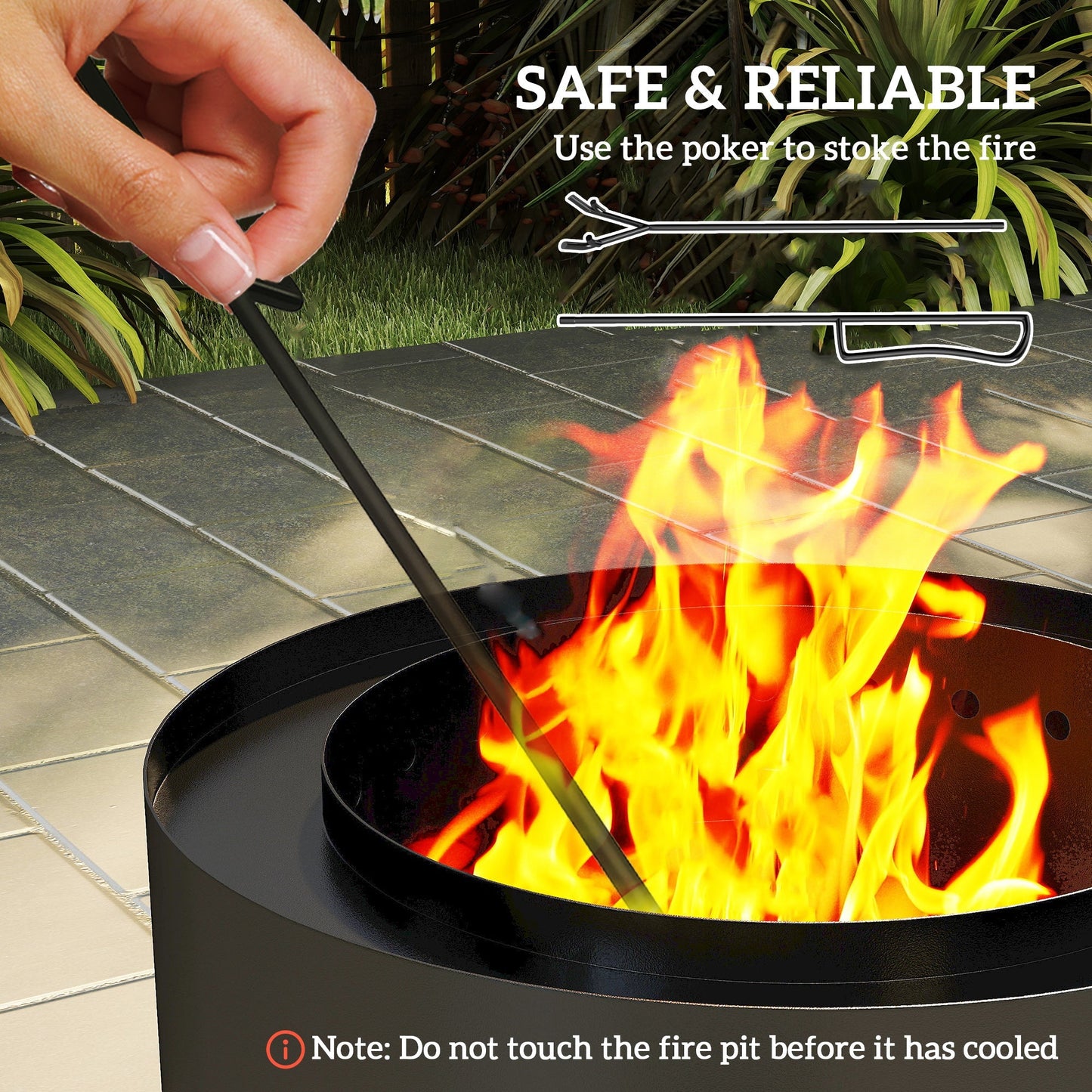 Outsunny Metal Wood-burning Fire Pit with Fire Poker - Black