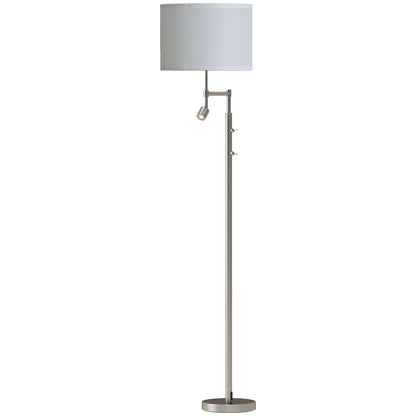 HOMCOM Modern Floor Lamp with Built-In Reading Light, Standing Lamp with Independent Switch, Satin Nickel