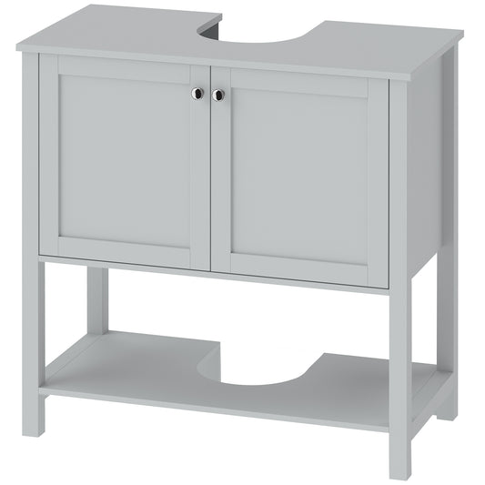 HOMCOM Under Sink Bathroom Cabinet with 2 Doors, Open Shelf and U-Shape Cut-Out for Basin with or without Pedestal, Light Blue