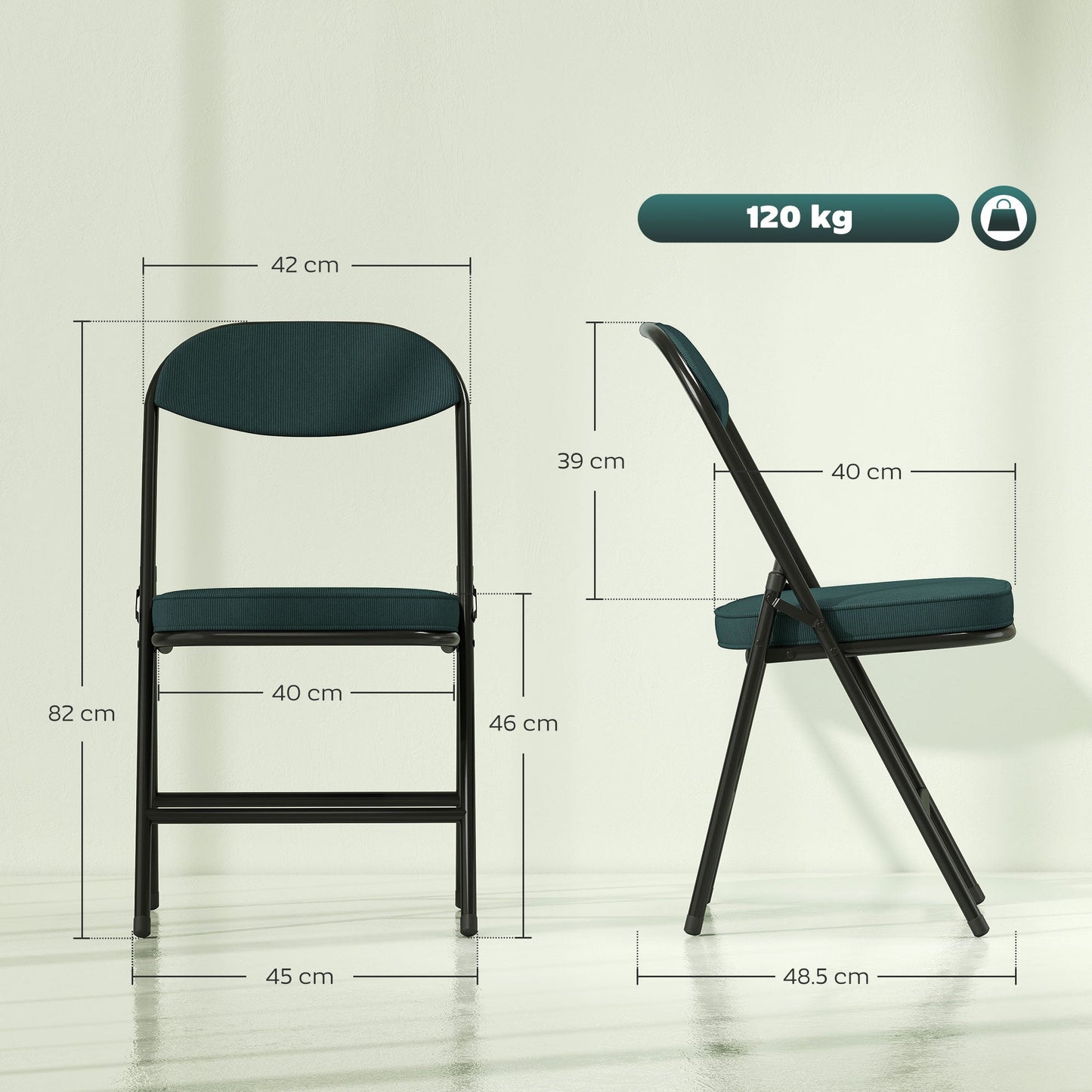 HOMCOM Set of Four Folding Corduroy Seat Chairs - Teal