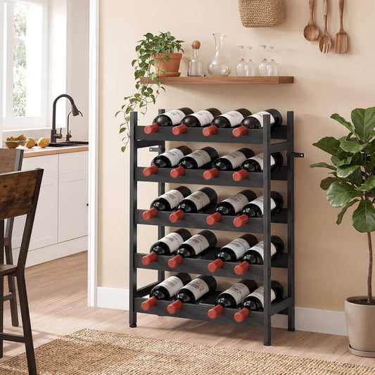 HOMCOM Wine Rack Freestanding Industrial Liquor Cabinet 5-Tier 20 Bottles Bar Stand with Adjustable Feet, Black