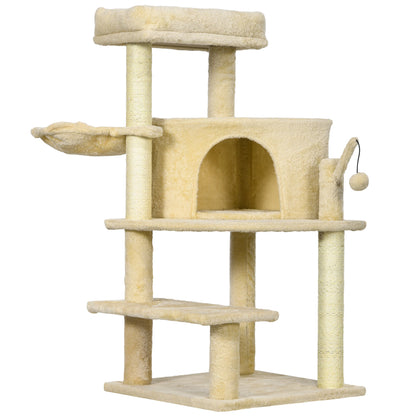 PawHut Sisal 100cm Cat Tree Tower with Sisal Scratching Post Cream White