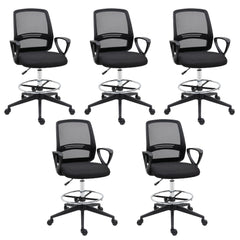 Vinsetto Ergonomic Mesh Back Drafting Chair, Tall Office Chair, Draughtsman Chair with Adjustable Height and Footrest 360  Swivel, Set of 5