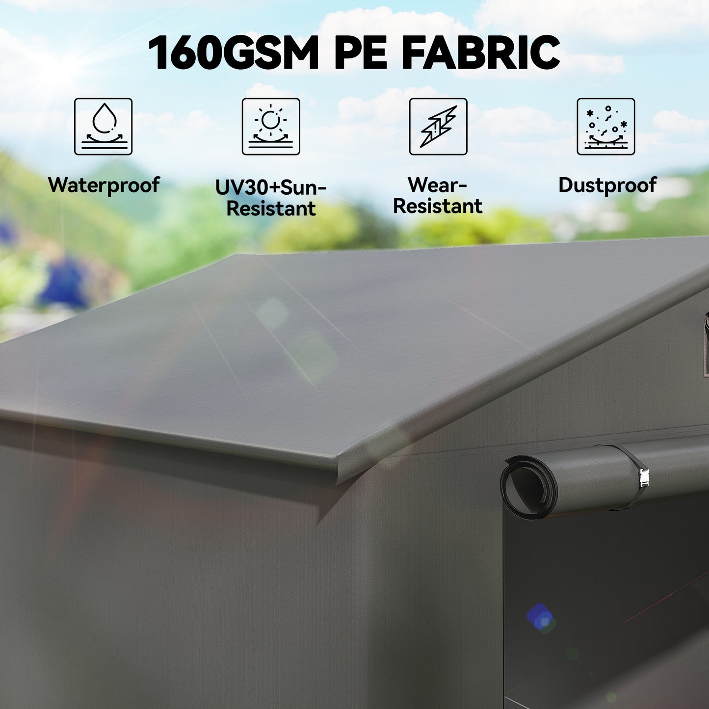 Outsunny 8 x 6 ft Outdoor Garden Storage Shed, Waterproof Bike Tent with Roll-Up Zipper Door