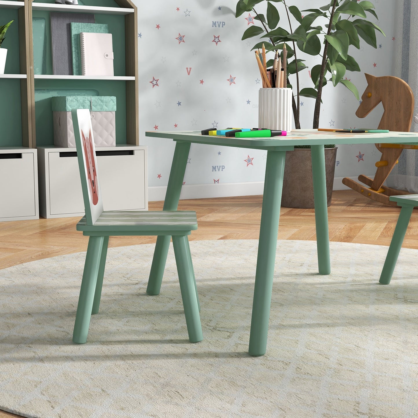 ZONEKIZ Kids and Table Chairs, Children’s Desk with Two Chairs, مجموعة أثاث للأطفال الصغار، للأعمار من 3 إلى 6 سنوات - أخضر