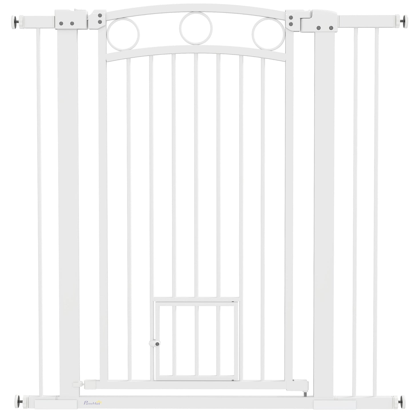 PawHut 106cm Tall Dog Gate with Cat Door, 7cm and 14cm Extensions, for Stairs, Doorways, 76-104cm Width