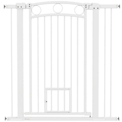 PawHut 106cm Tall Dog Gate with Cat Door, 7cm and 14cm Extensions, for Stairs, Doorways, 76-104cm Width