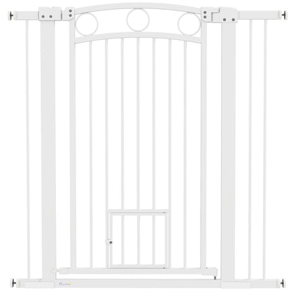 PawHut 106cm Tall Dog Gate with Cat Door, 7cm and 14cm Extensions, for Stairs, Doorways, 76-104cm Width